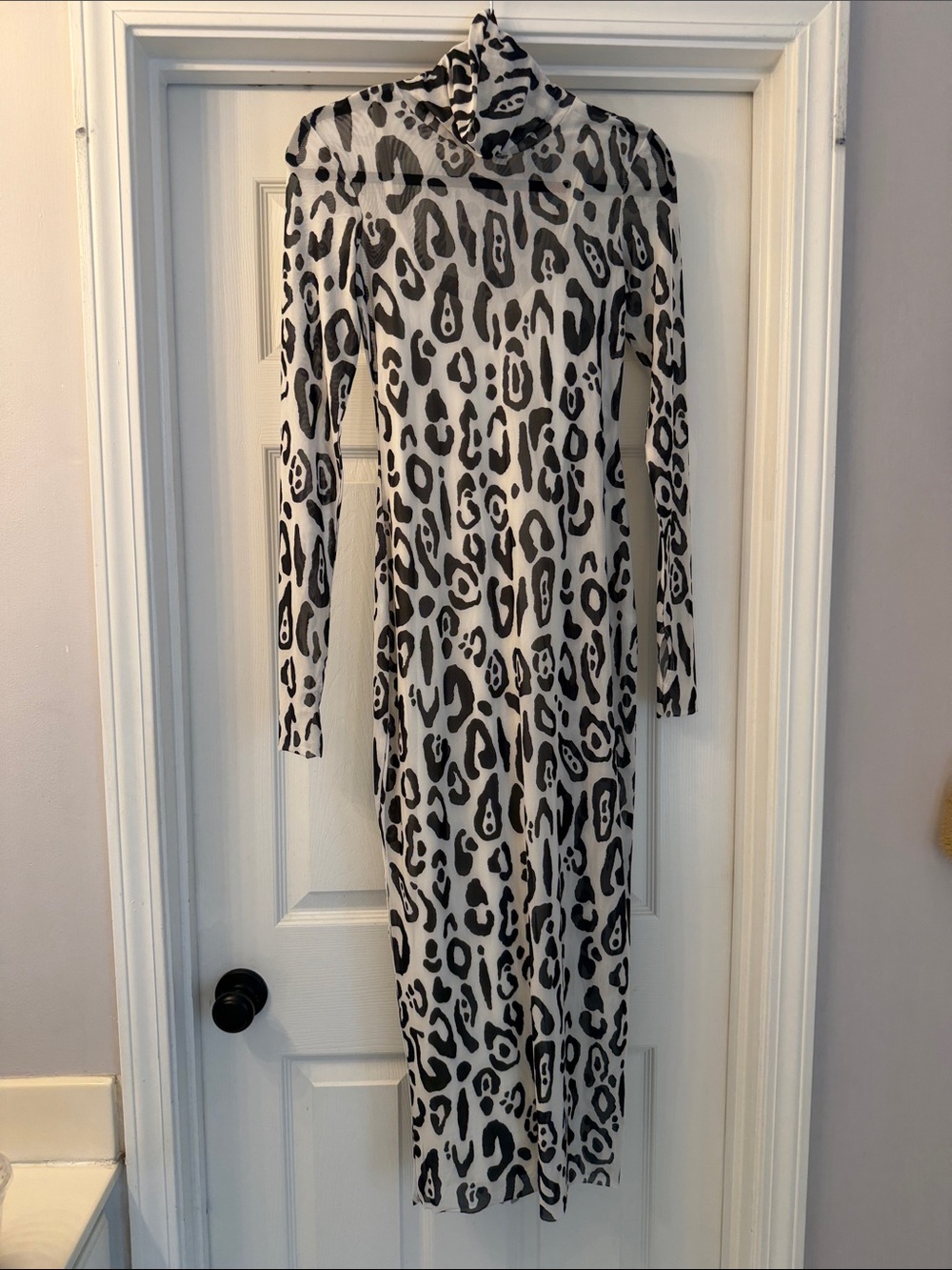 AFRM Black and White Leopard Print Long Sleeve Midi Dress